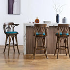 Antique Blue Leather Upholstered Rotatable Bar Stool