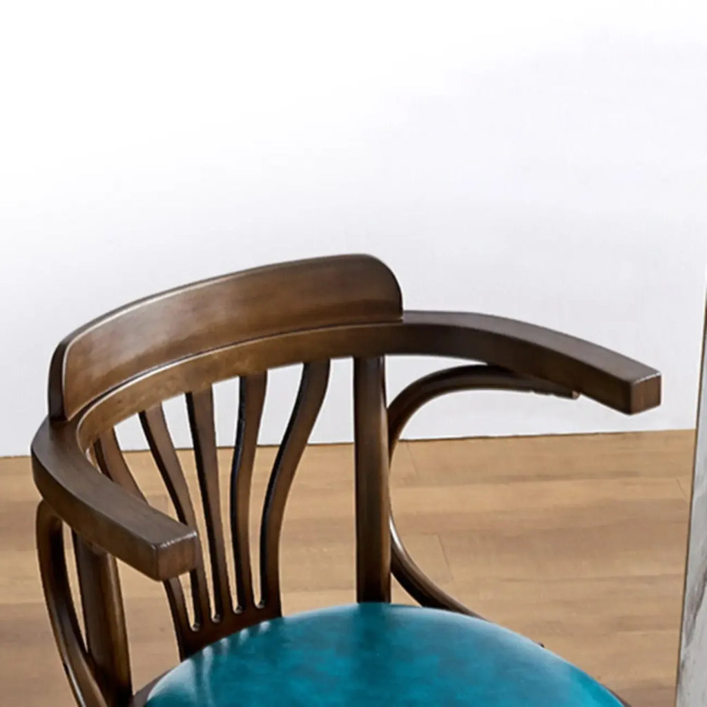 Antique Blue Leather Upholstered Rotatable Bar Stool