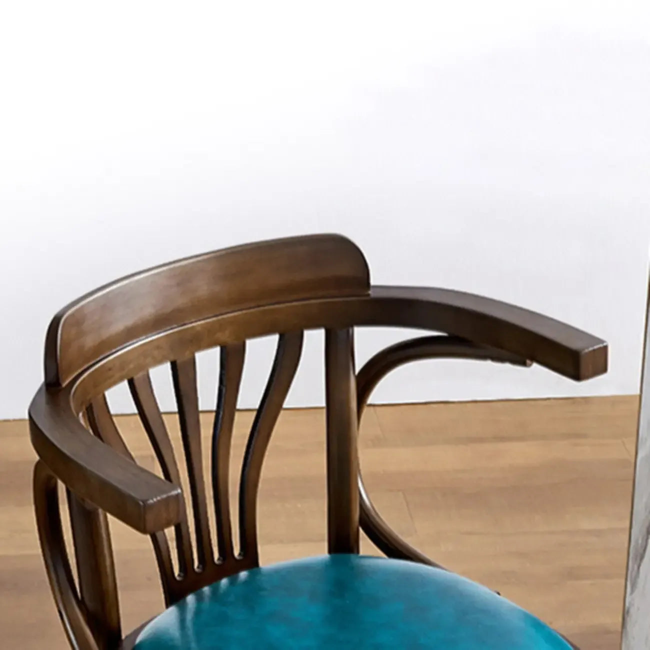 Antique Blue Leather Upholstered Rotatable Bar Stool