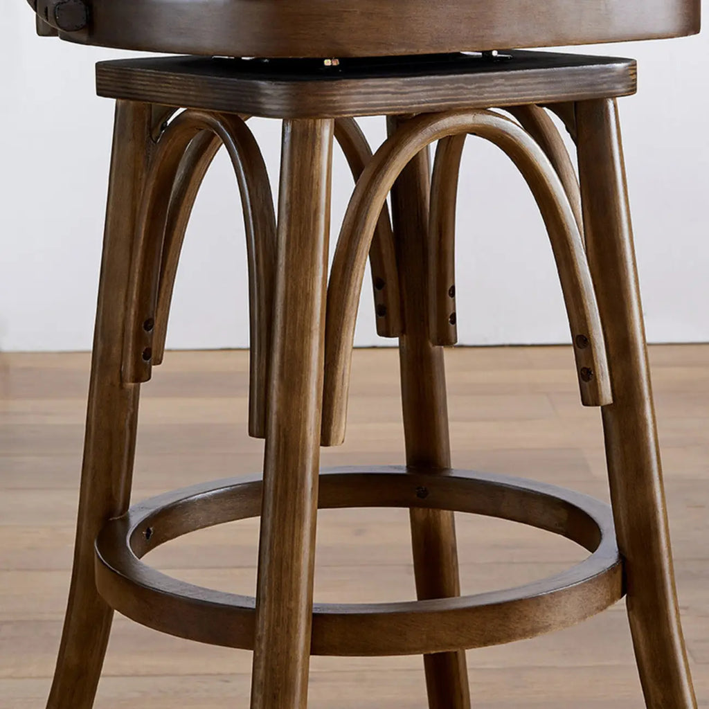 Antique Blue Leather Upholstered Rotatable Bar Stool