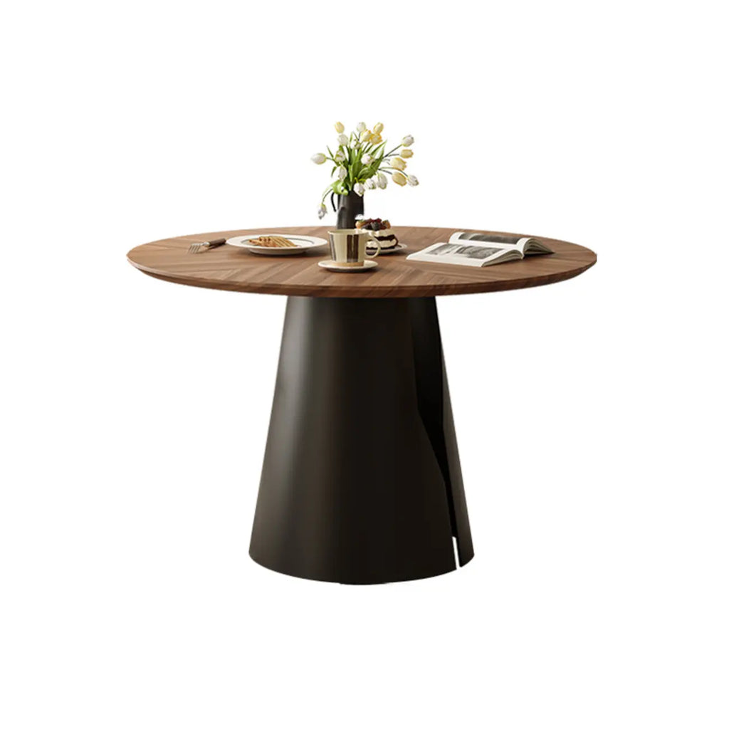 Scandinavian Pedestal Wood Brown Round Dining Table