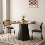Scandinavian Pedestal Wood Brown Round Dining Table