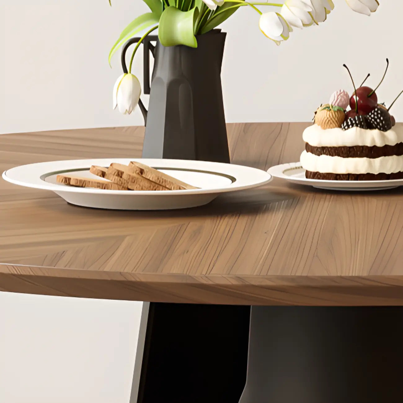 Scandinavian Pedestal Wood Brown Round Dining Table