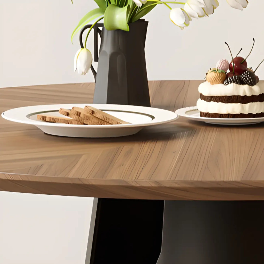 Scandinavian Pedestal Wood Brown Round Dining Table