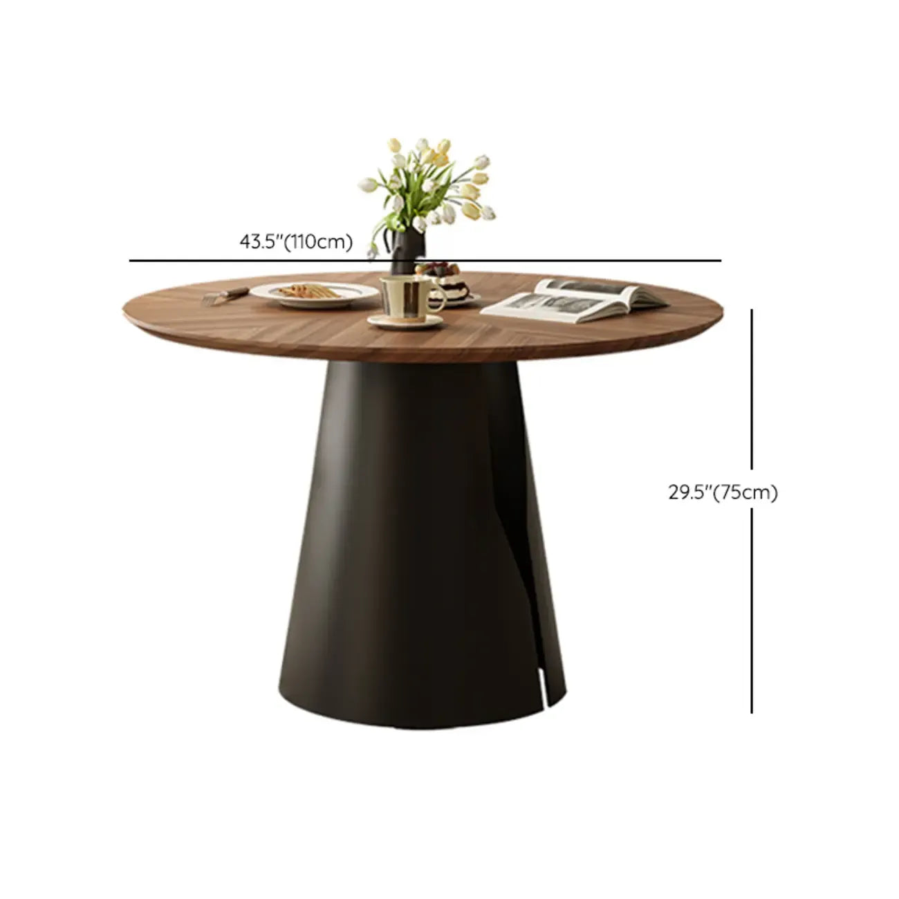 Scandinavian Pedestal Wood Brown Round Dining Table