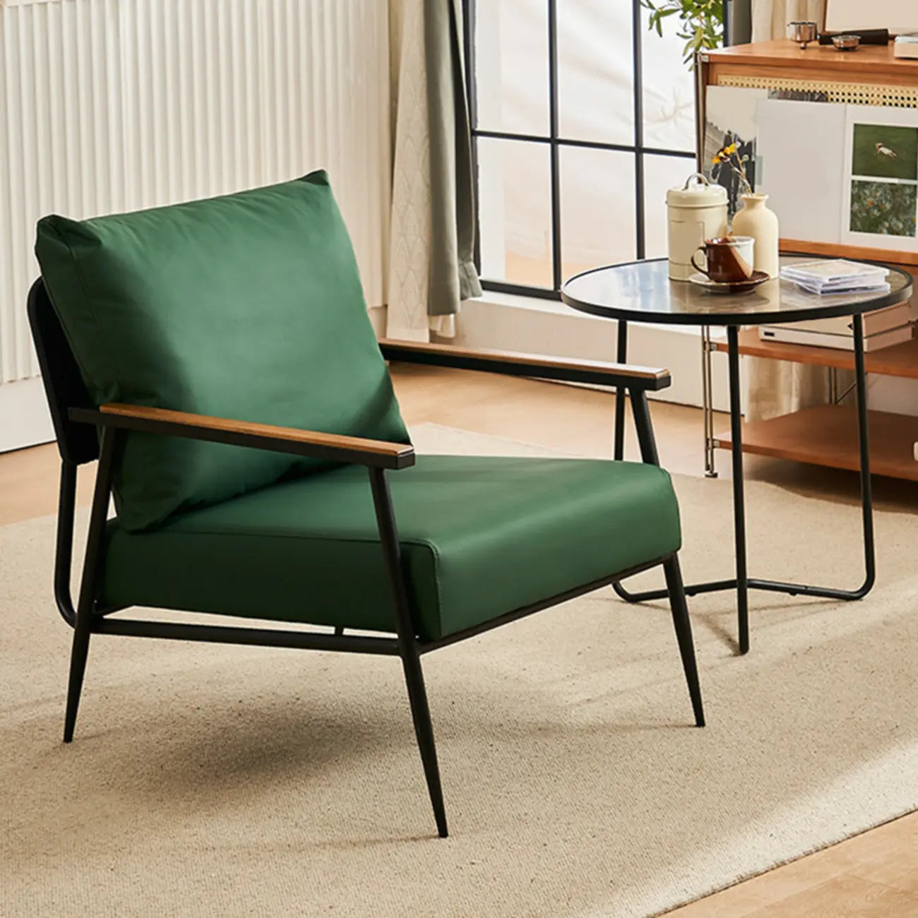 Durable Leather Accent Chair with Pillow