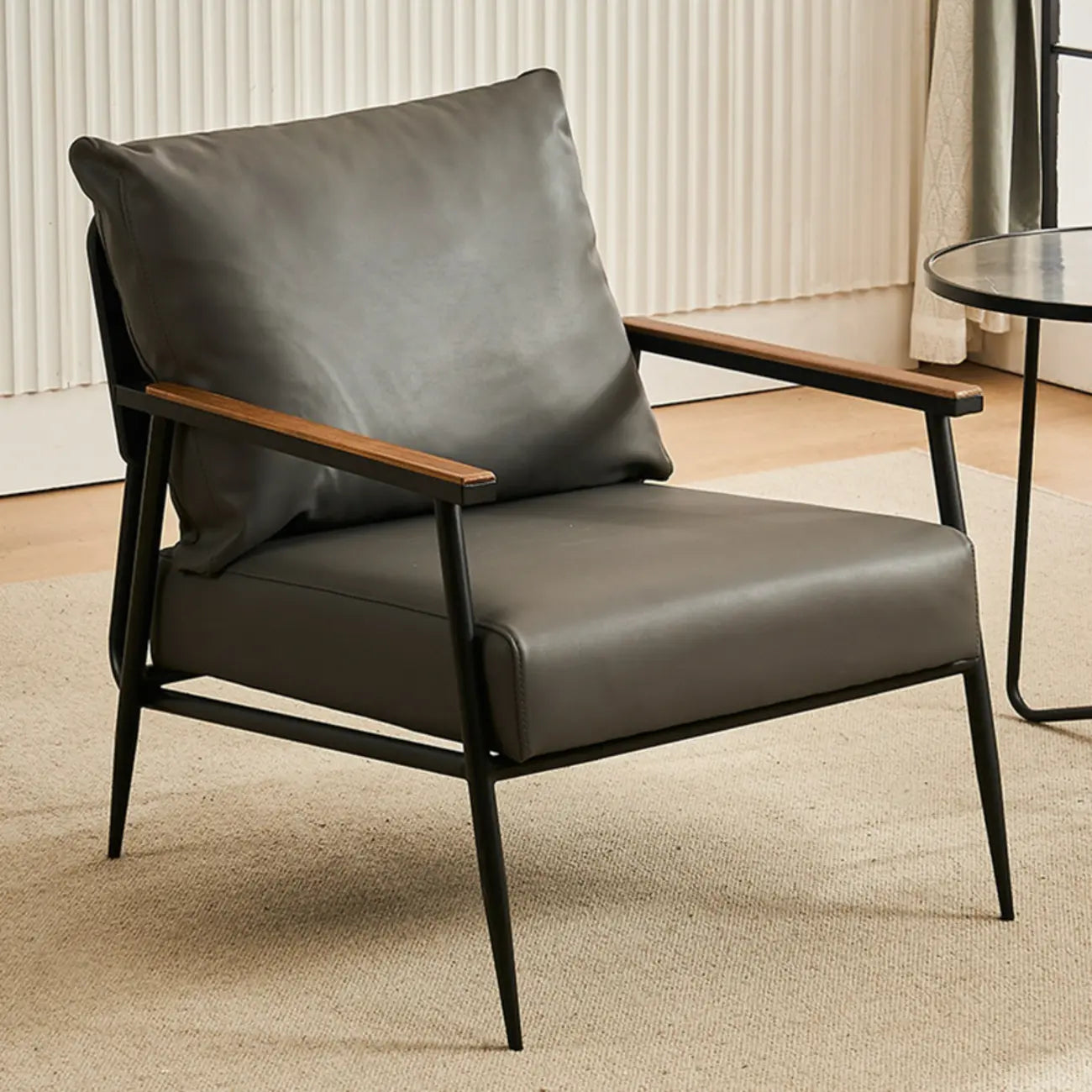 Durable Leather Accent Chair with Pillow