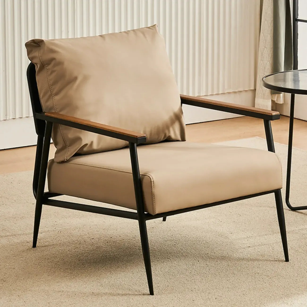 Durable Leather Accent Chair with Pillow
