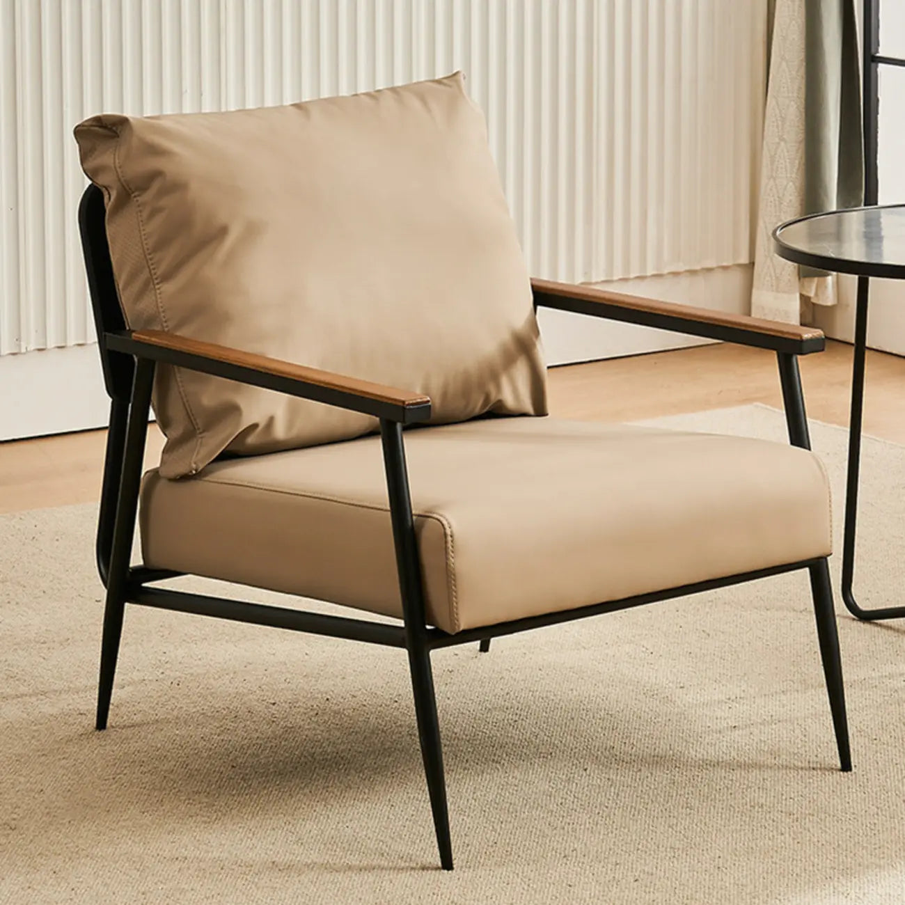 Durable Leather Accent Chair with Pillow