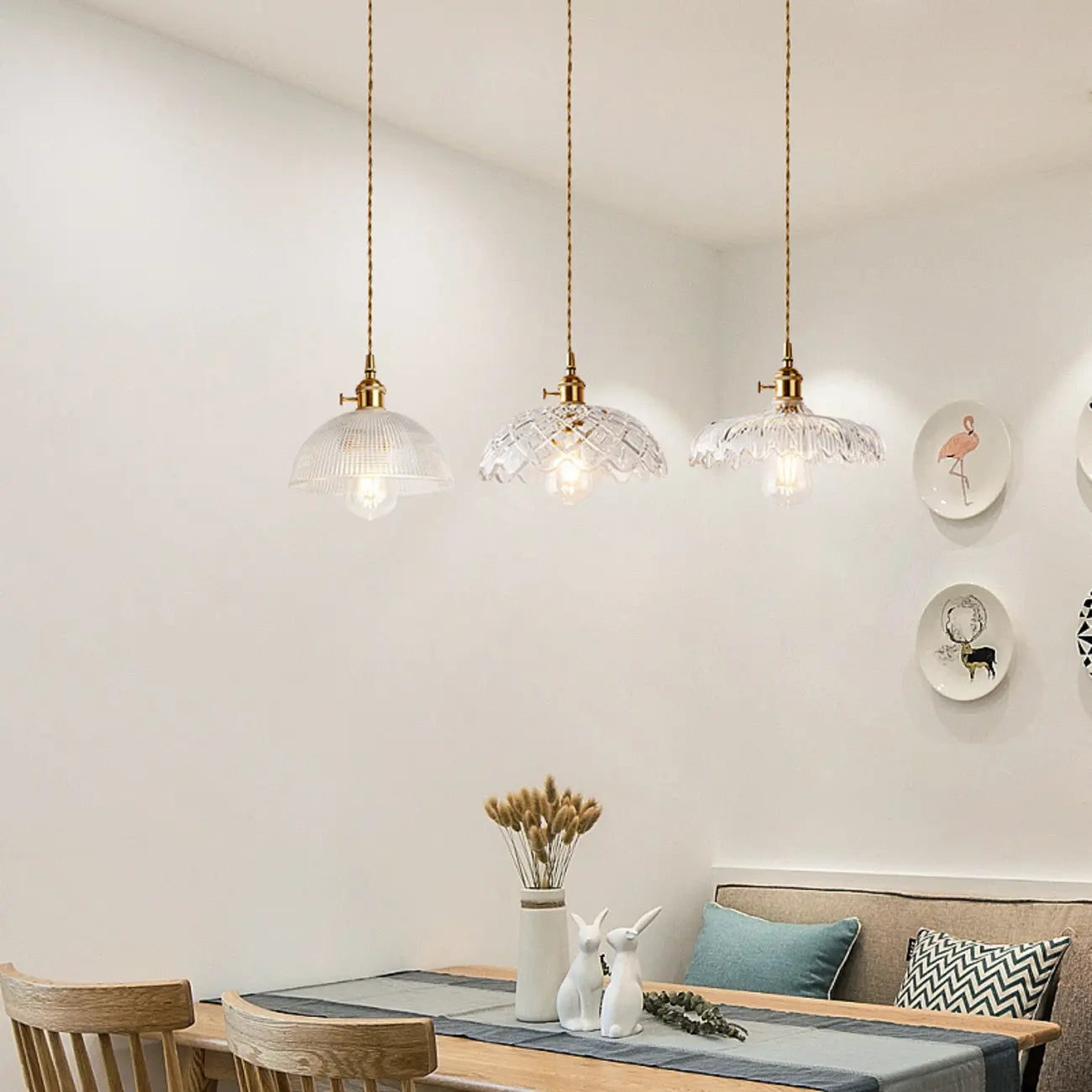 3-Light Modern Glass Gold Island Pendant Light for Kitchen