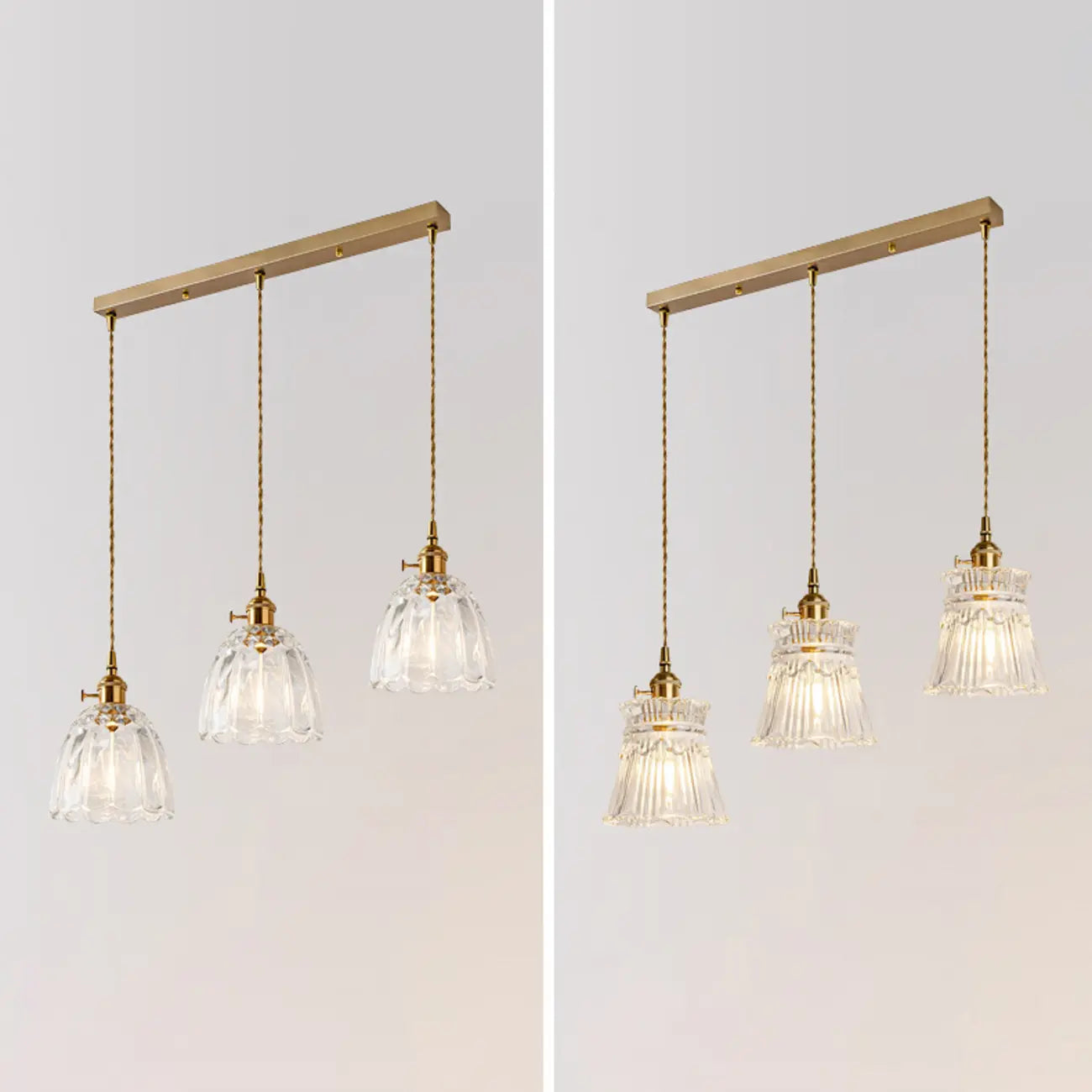 3-Light Modern Glass Gold Island Pendant Light for Kitchen