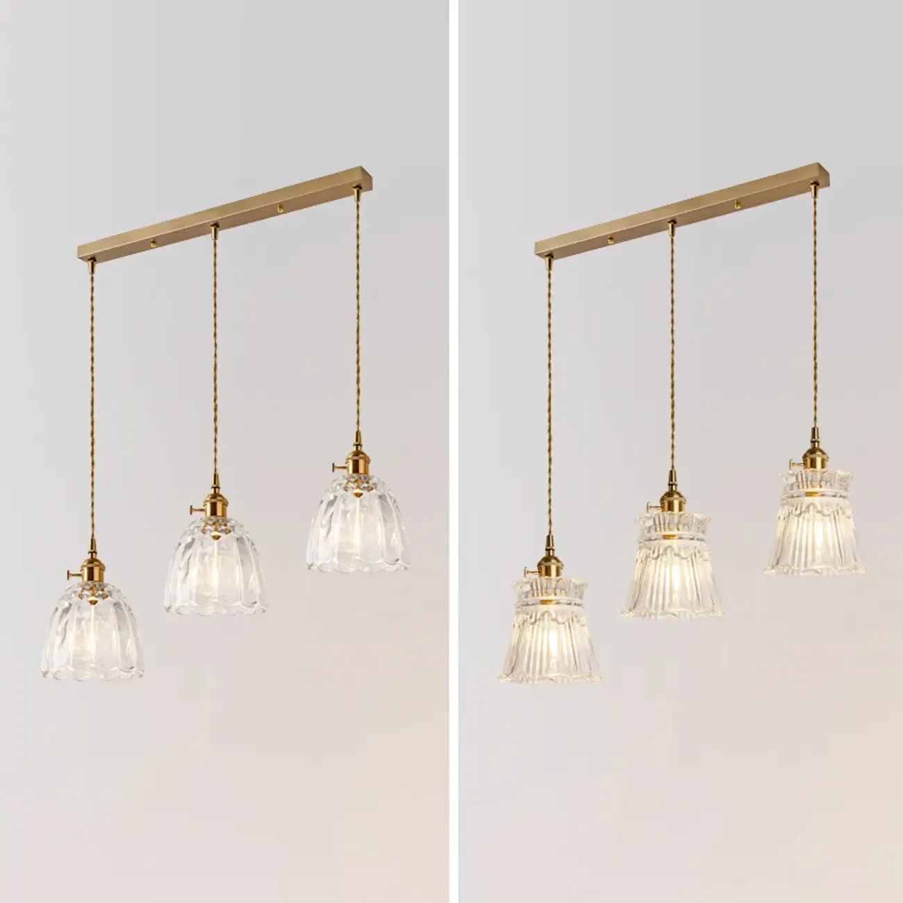 3-Light Modern Glass Gold Island Pendant Light for Kitchen