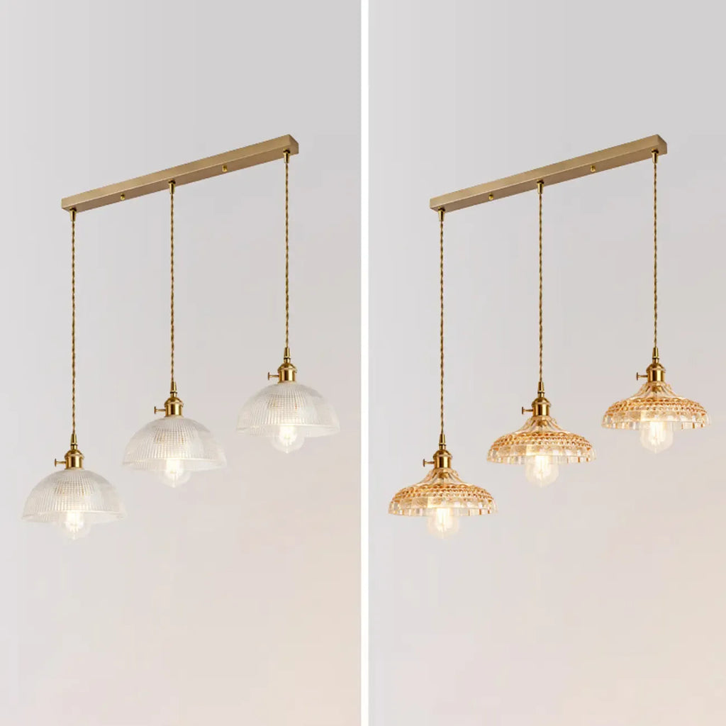 3-Light Modern Glass Gold Island Pendant Light for Kitchen