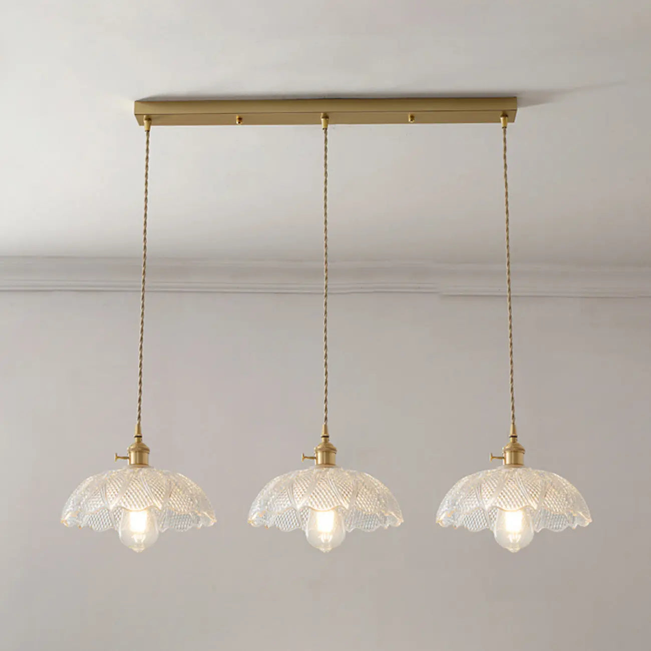 3-Light Modern Glass Gold Island Pendant Light for Kitchen
