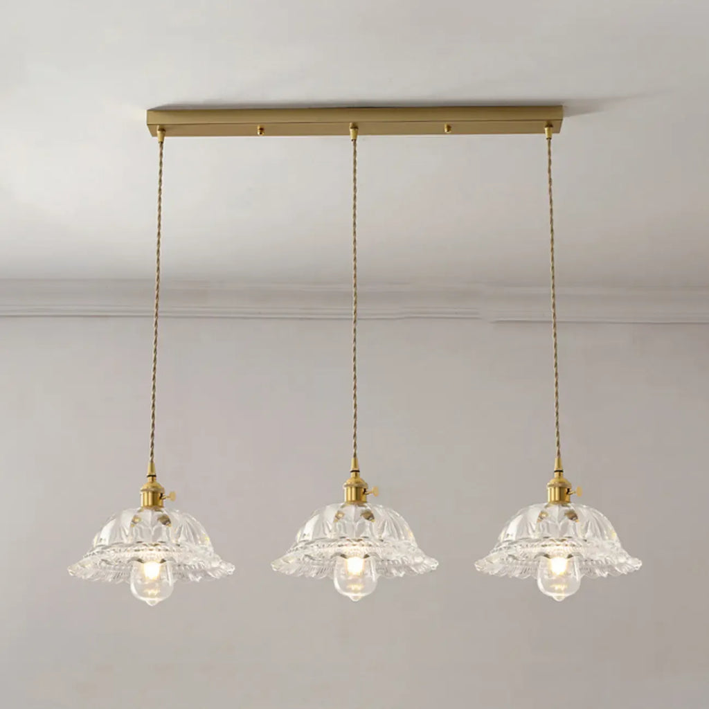 3-Light Modern Glass Gold Island Pendant Light for Kitchen