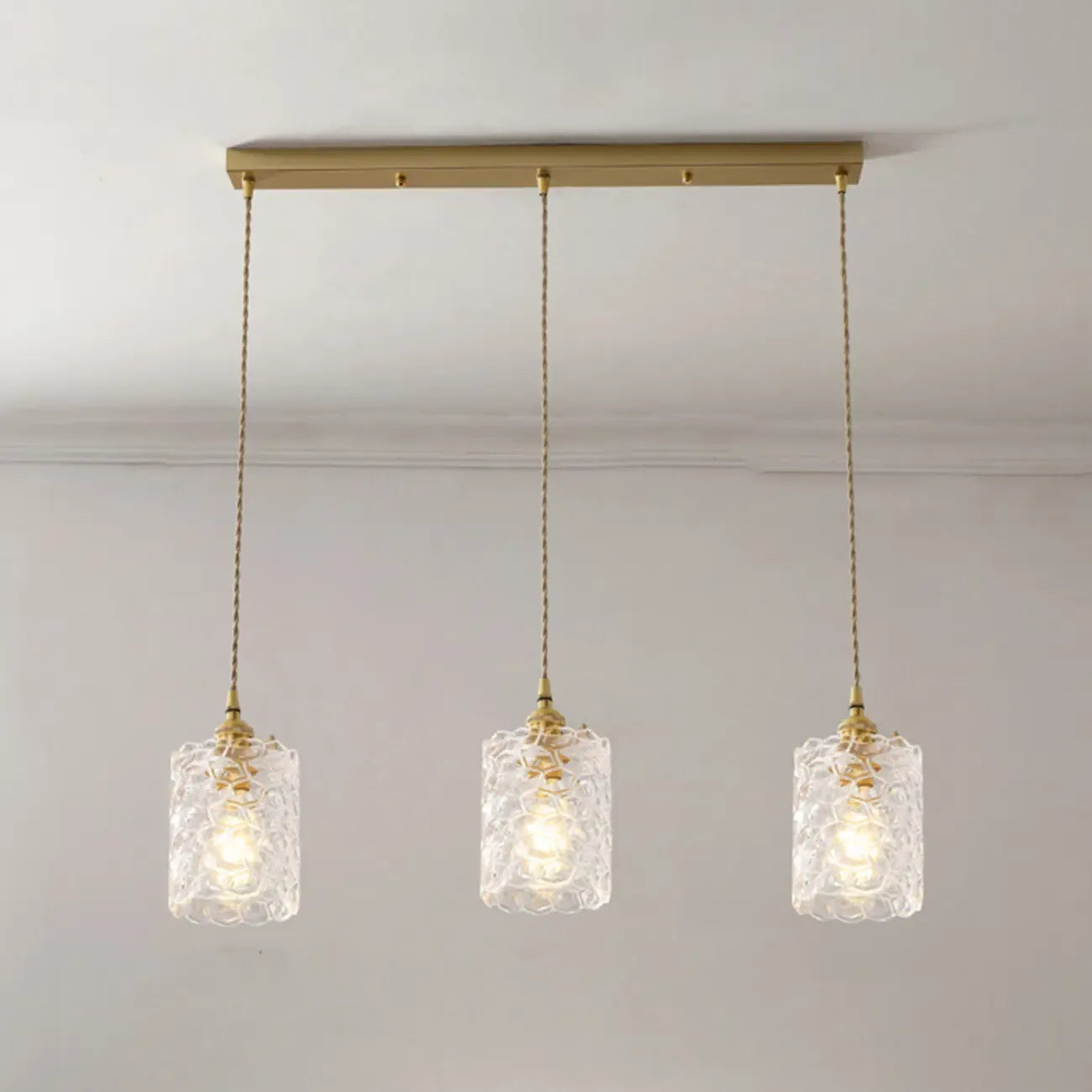 3-Light Modern Glass Gold Island Pendant Light for Kitchen