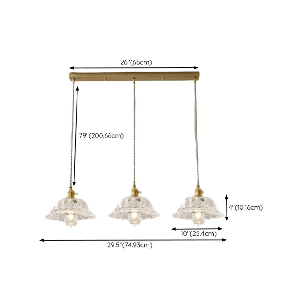 3-Light Modern Glass Gold Island Pendant Light for Kitchen