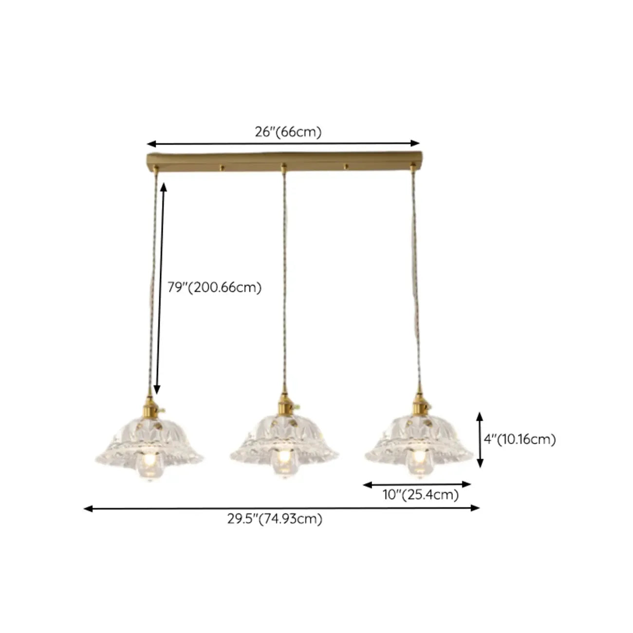 3-Light Modern Glass Gold Island Pendant Light for Kitchen