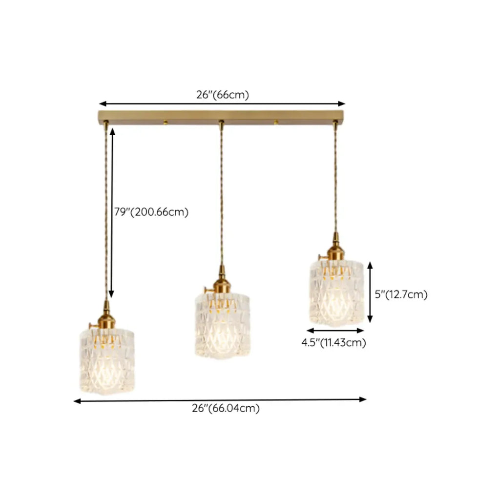3-Light Modern Glass Gold Island Pendant Light for Kitchen