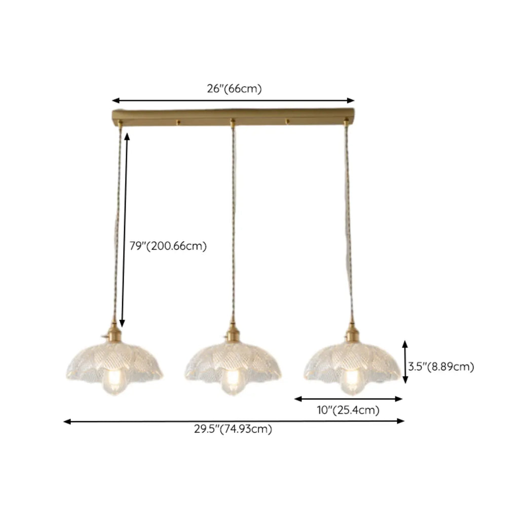 3-Light Modern Glass Gold Island Pendant Light for Kitchen