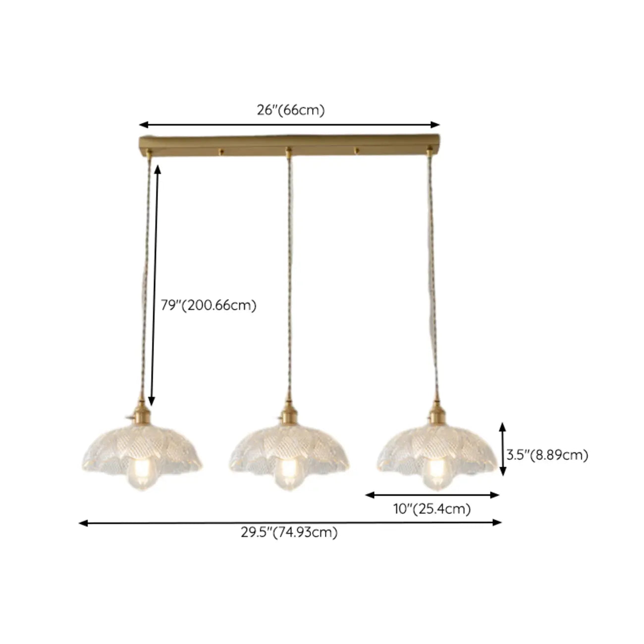 3-Light Modern Glass Gold Island Pendant Light for Kitchen