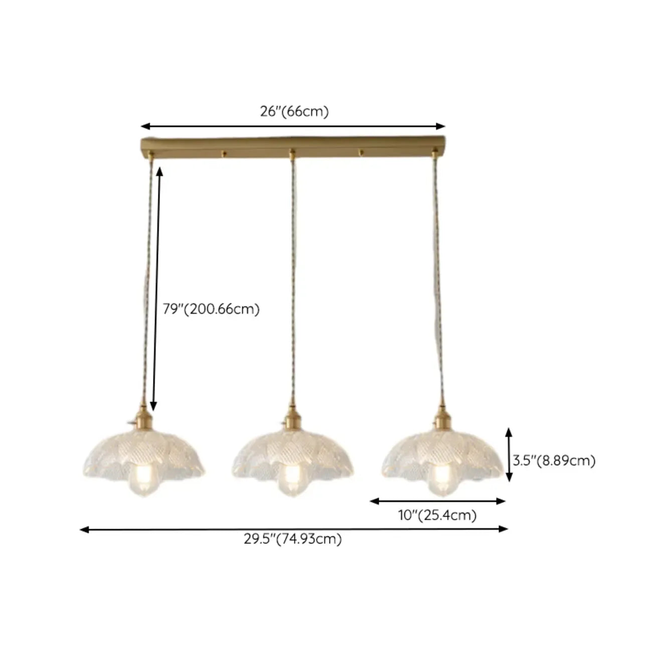 3-Light Modern Glass Gold Island Pendant Light for Kitchen