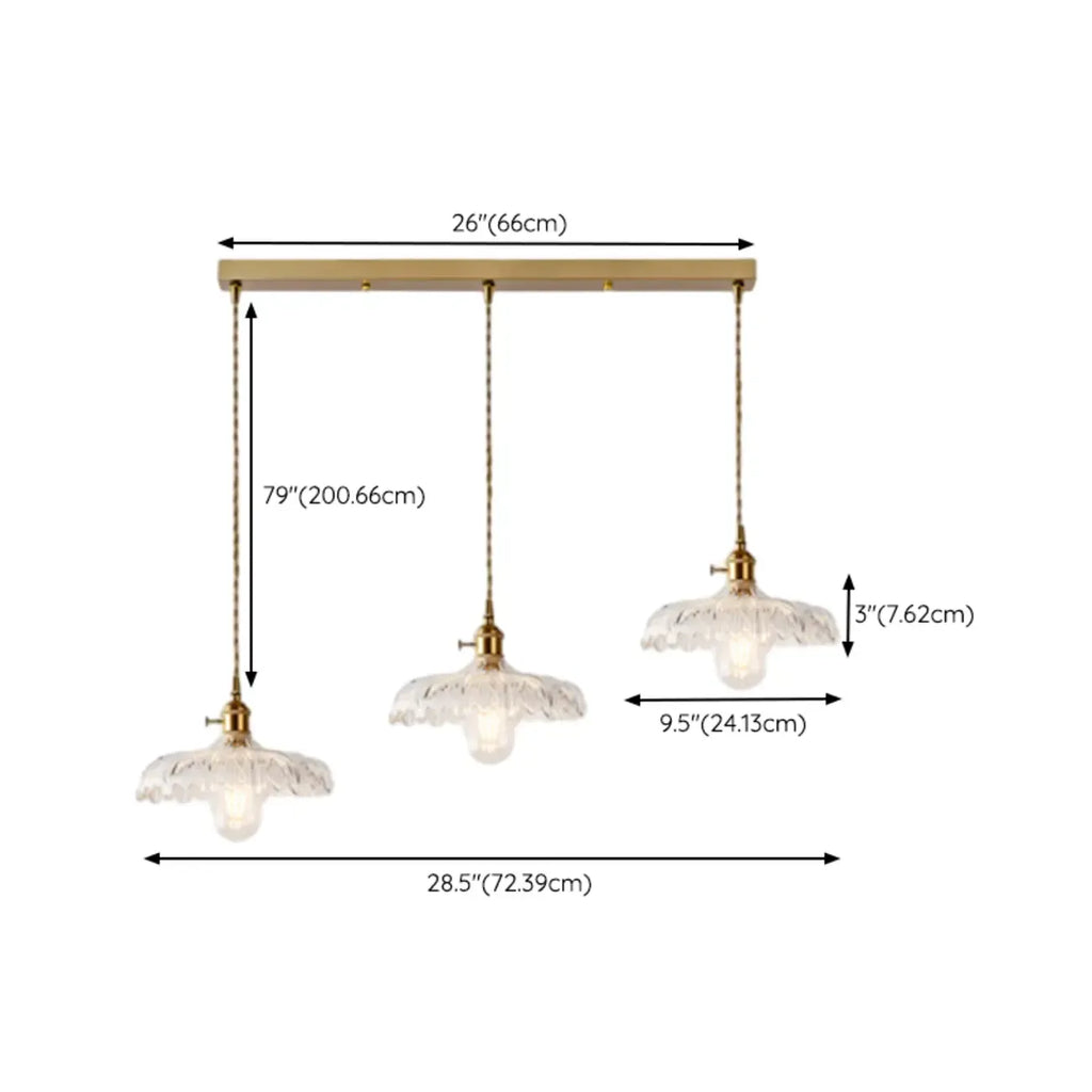 3-Light Modern Glass Gold Island Pendant Light for Kitchen