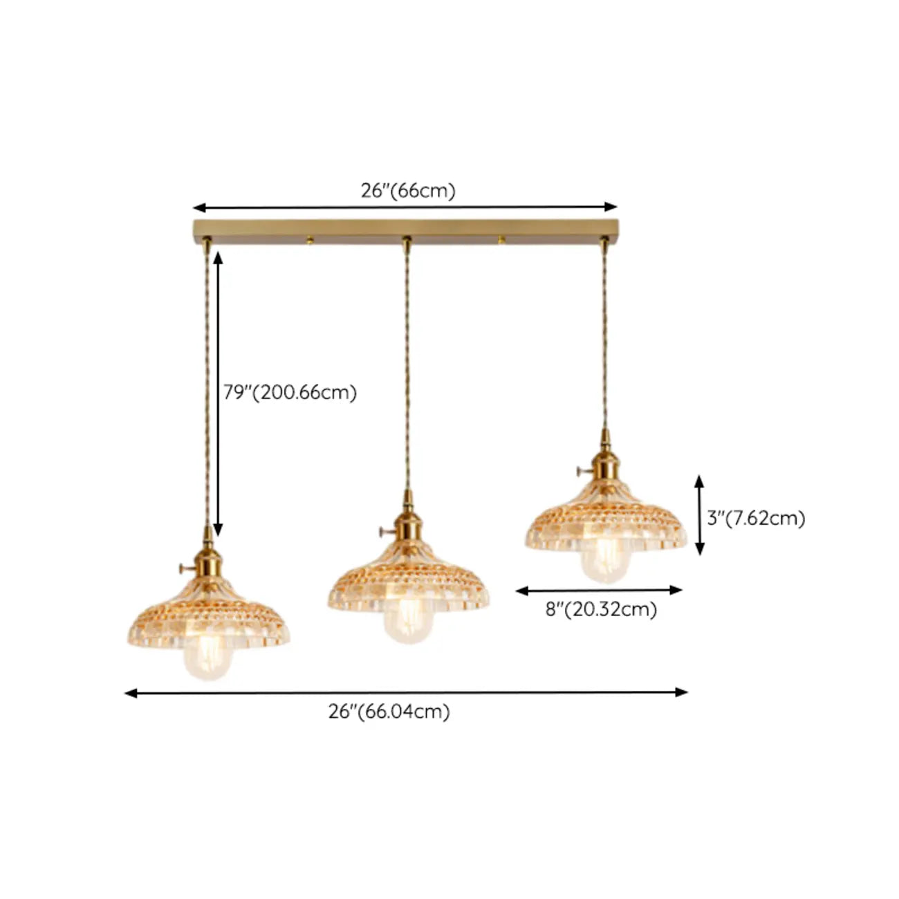 3-Light Modern Glass Gold Island Pendant Light for Kitchen