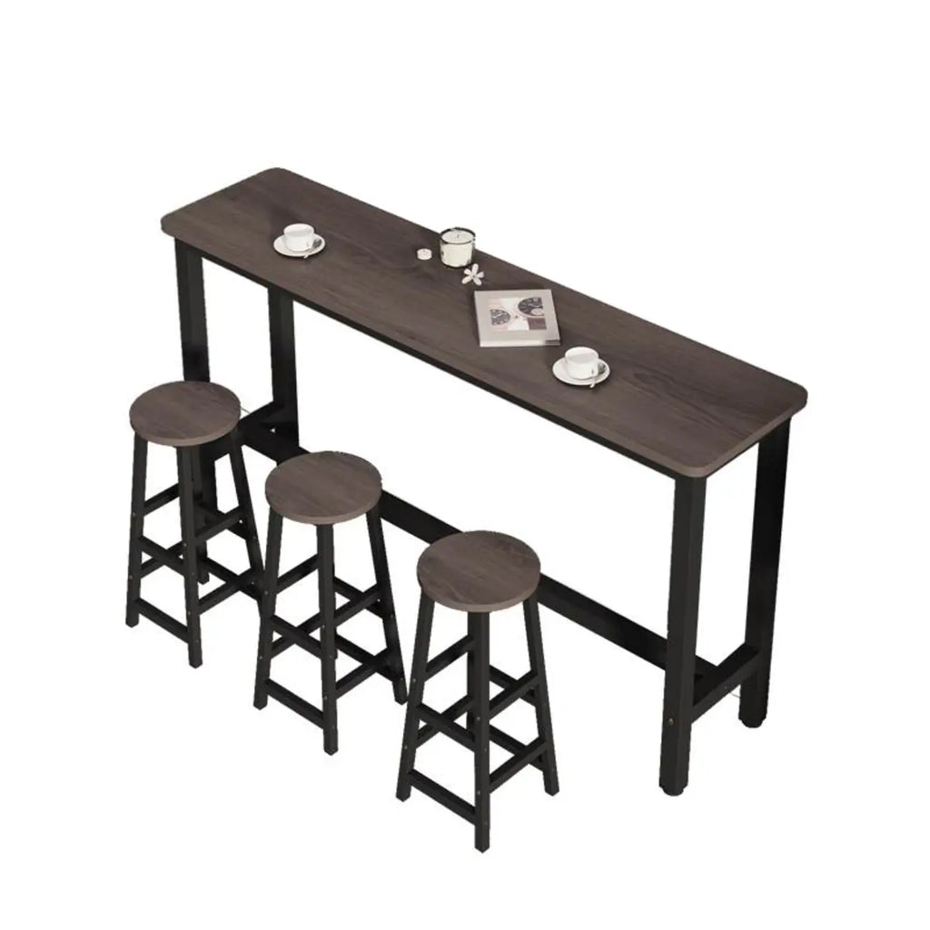Simple Metal Leg Wooden Fixed Top Bar Table in Brown for Pub
