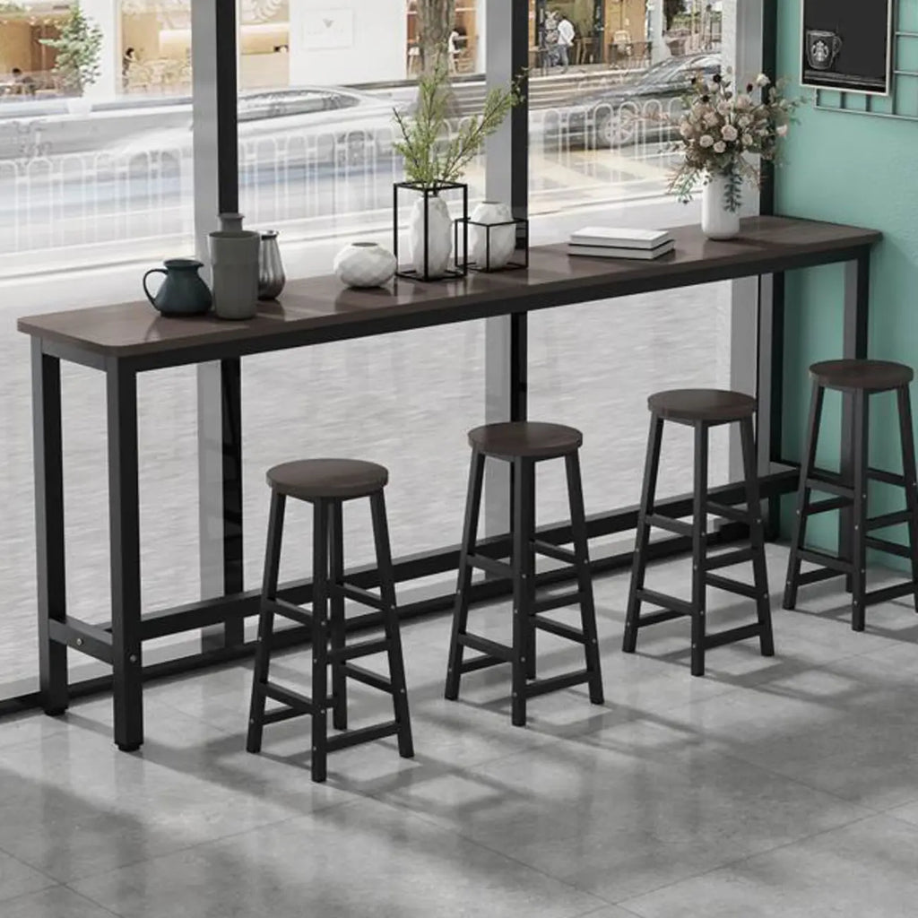 Simple Metal Leg Wooden Fixed Top Bar Table in Brown for Pub