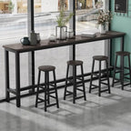 Simple Metal Leg Wooden Fixed Top Bar Table in Brown for Pub