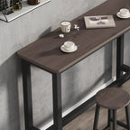 Simple Metal Leg Wooden Fixed Top Bar Table in Brown for Pub