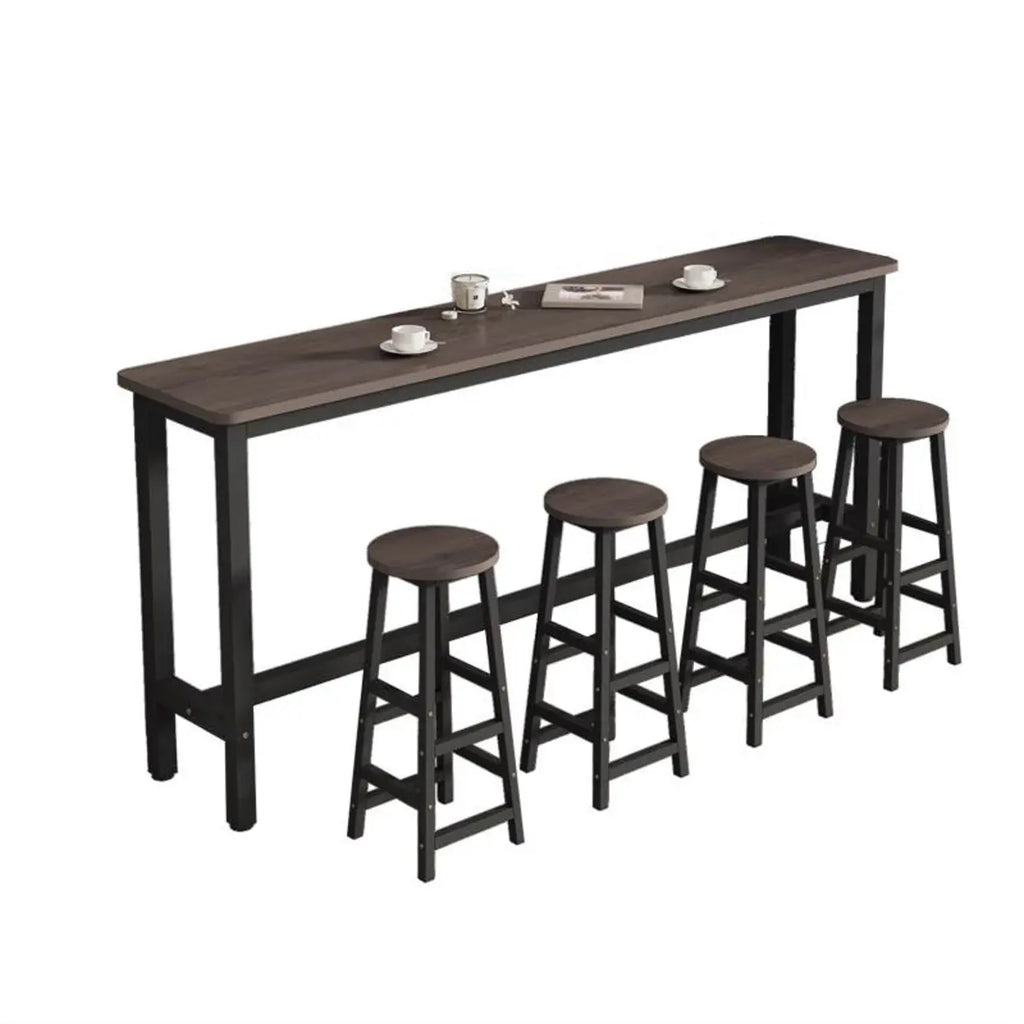 Simple Metal Leg Wooden Fixed Top Bar Table in Brown for Pub
