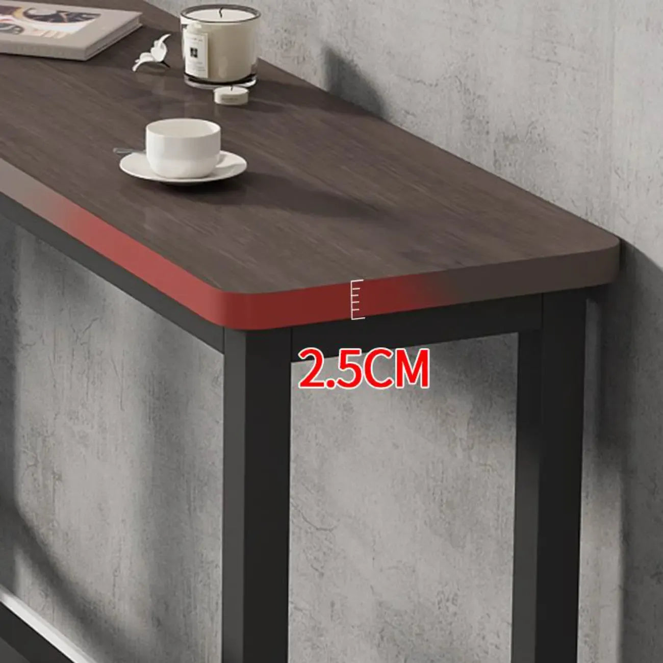Simple Metal Leg Wooden Fixed Top Bar Table in Brown for Pub