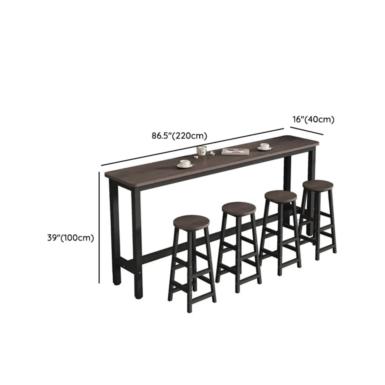 Simple Metal Leg Wooden Fixed Top Bar Table in Brown for Pub