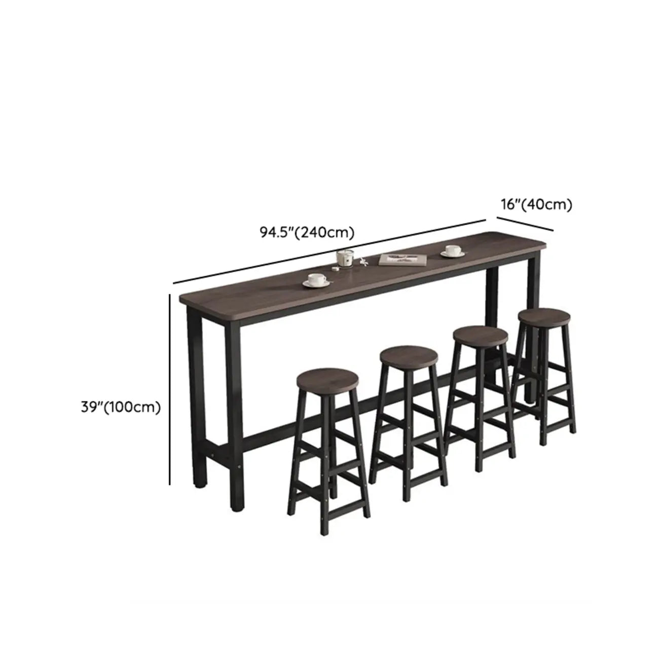 Simple Metal Leg Wooden Fixed Top Bar Table in Brown for Pub