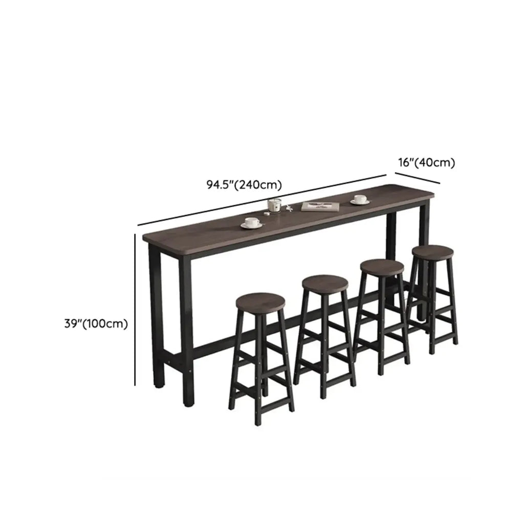 Simple Metal Leg Wooden Fixed Top Bar Table in Brown for Pub
