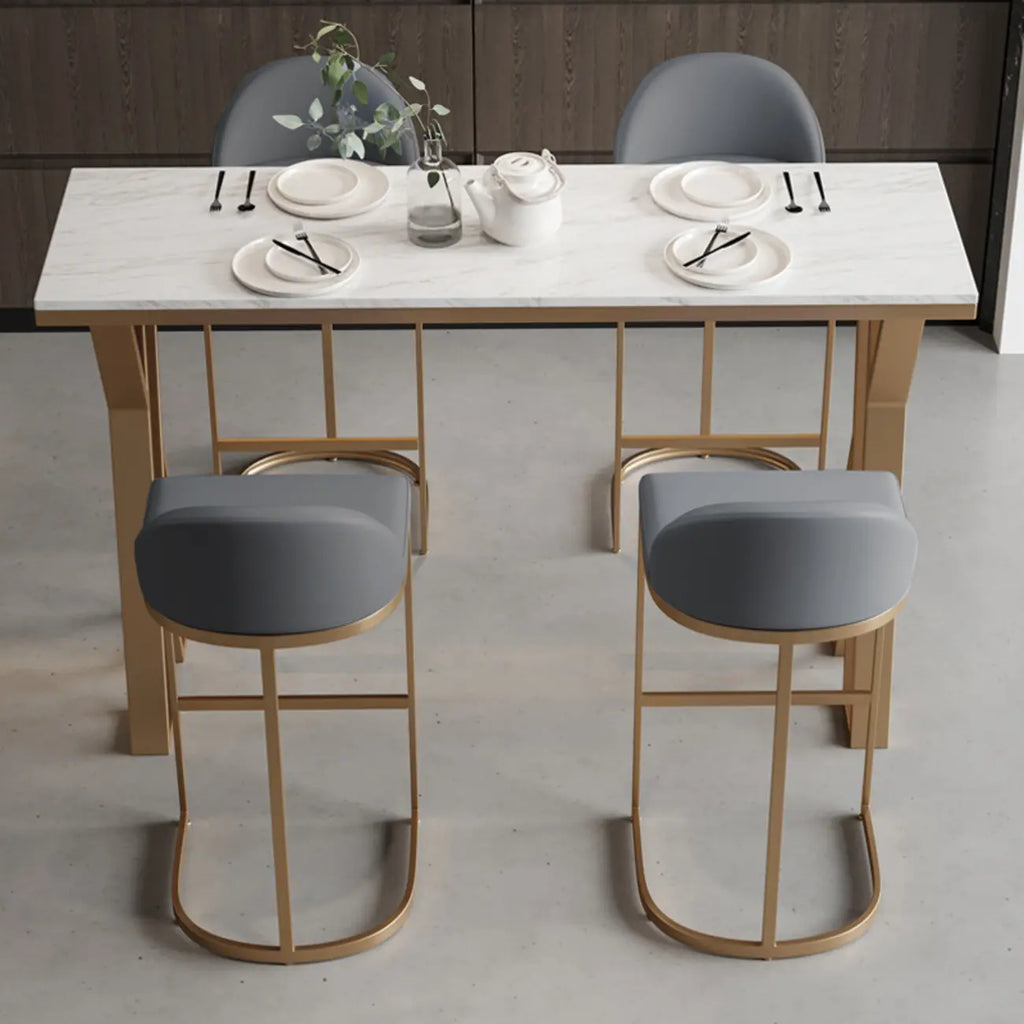 Glam Gold Metal Bar Tables with Faux Marble Top
