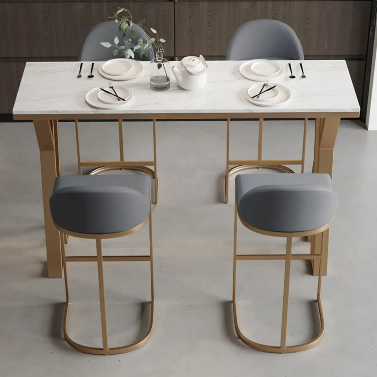 Glam Gold Metal Bar Tables with Faux Marble Top