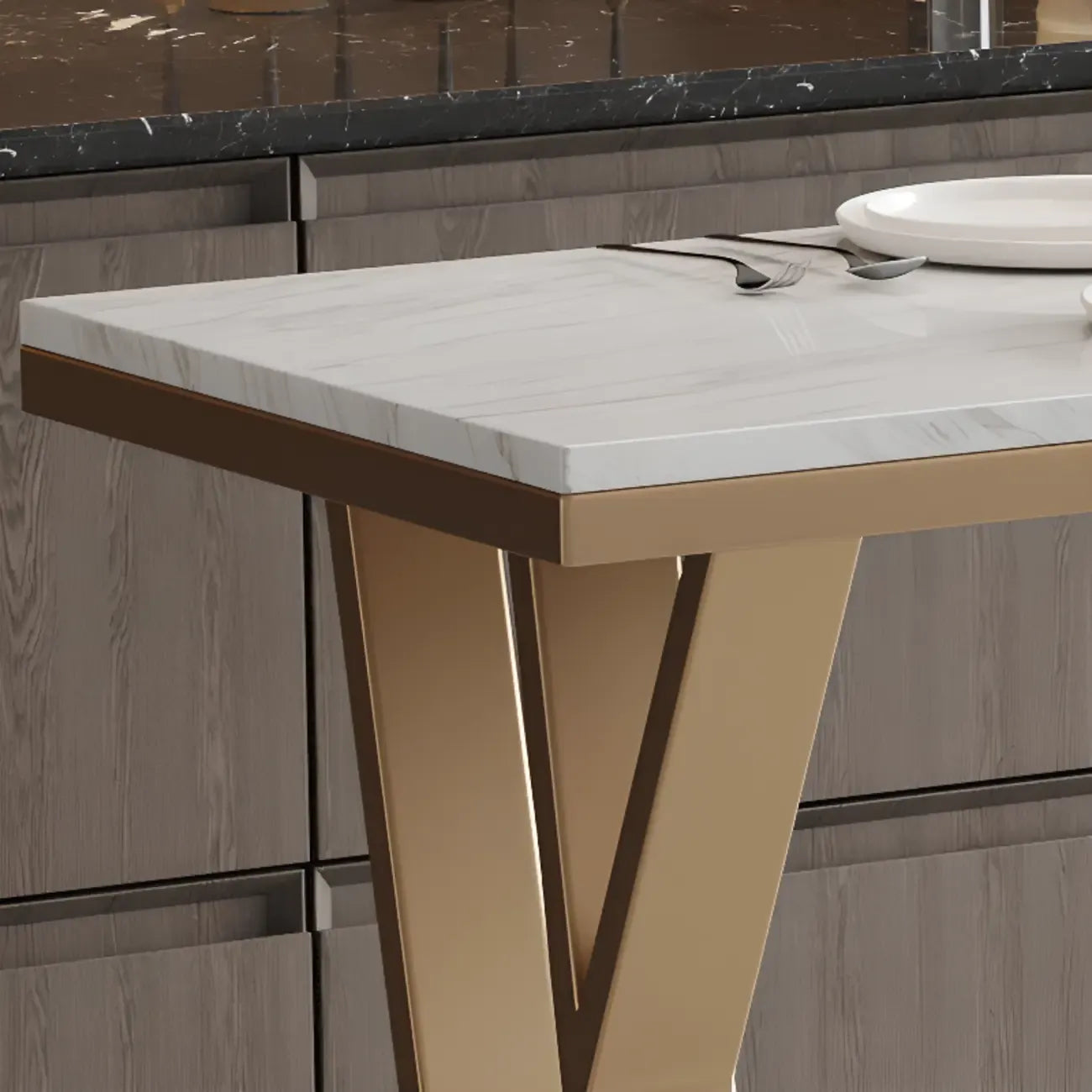 Glam Gold Metal Bar Tables with Faux Marble Top