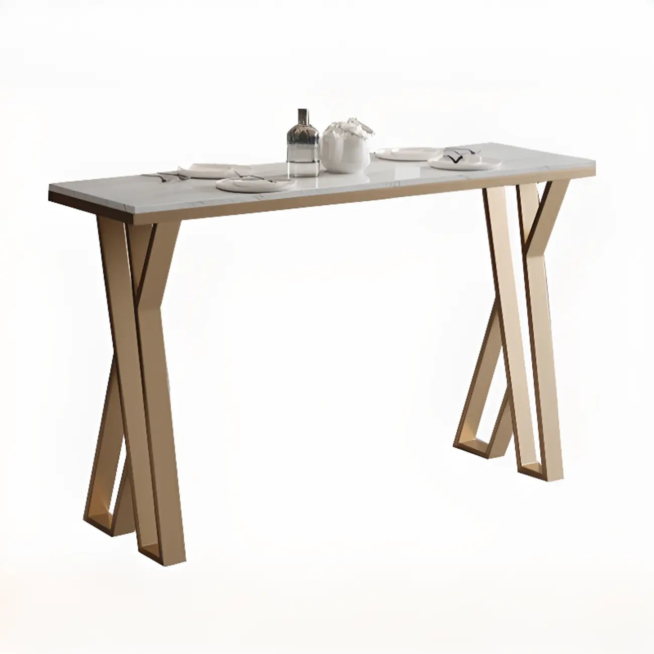 Glam Gold Metal Bar Tables with Faux Marble Top