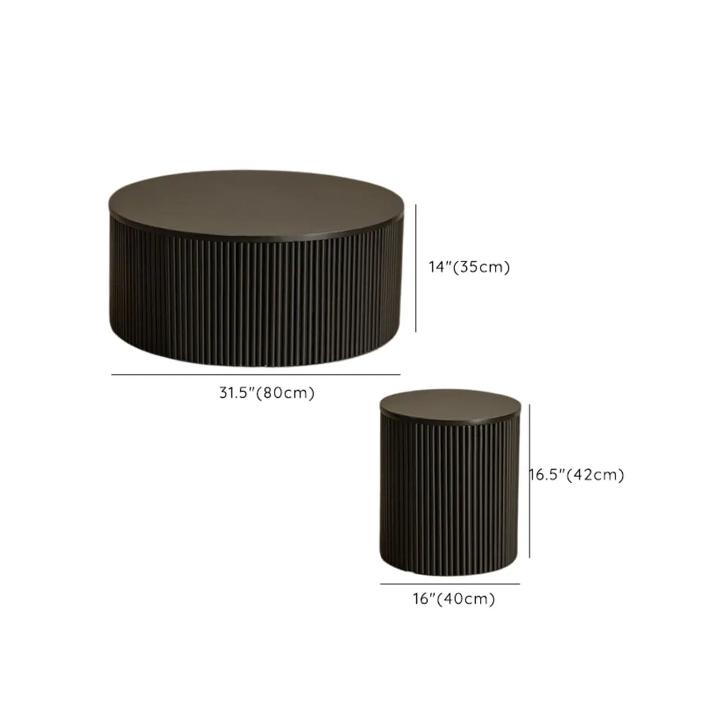 Simple Black Pine Round Drawer Coffee Table