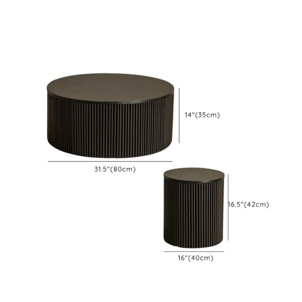 Simple Black Pine Round Drawer Coffee Table
