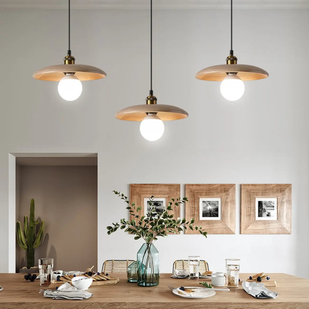 Rustic Wood Round Adjustable Island Light