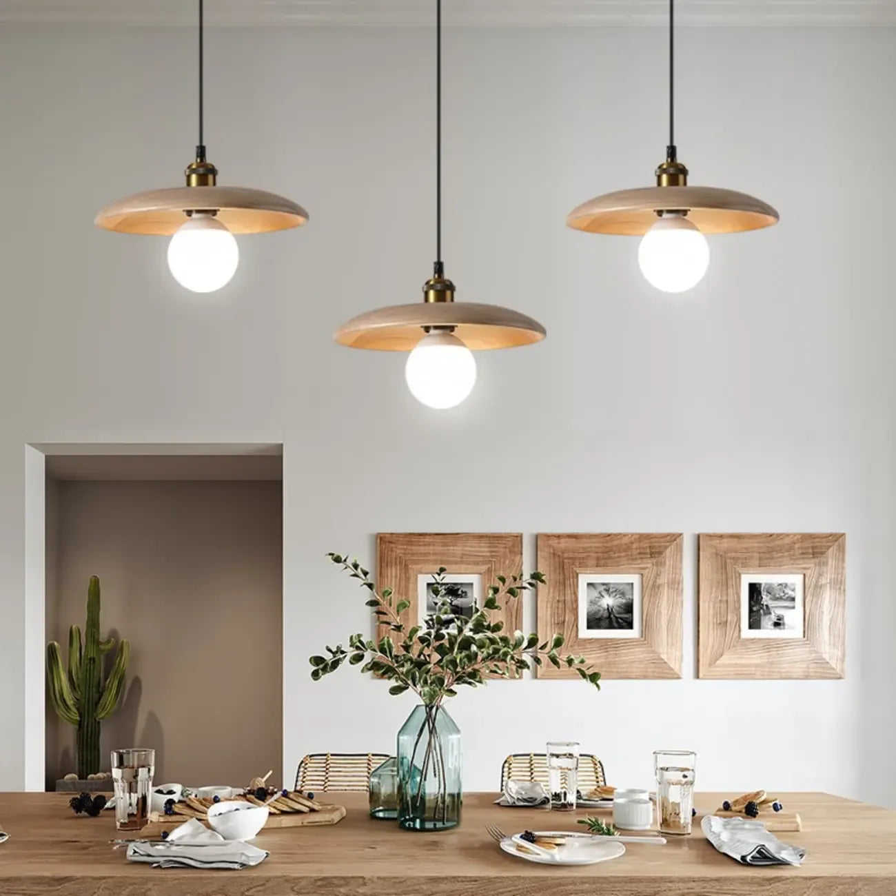 Rustic Wood Round Adjustable Island Light