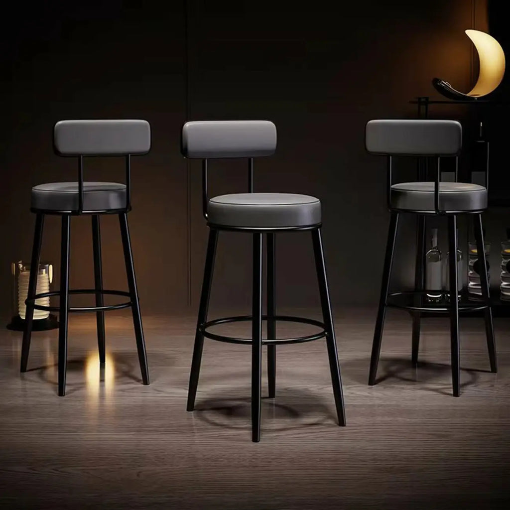 Modern Round Iron Open-Back Upholstered Bar Stool