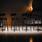 Modern Round Iron Open-Back Upholstered Bar Stool