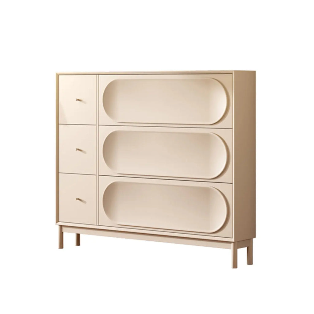 Cream Wooden Drop Front Shoe Cabinet with 3 Drawers