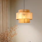 Contemporary Rattan Yellow Cylinder Hanging Pendant Lighting