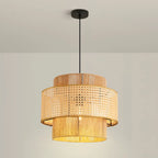 Contemporary Rattan Yellow Cylinder Hanging Pendant Lighting